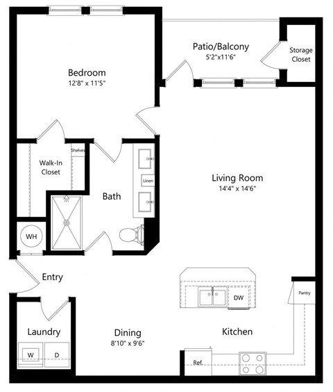 One Bedroom Floor Plan | 847 Sq. Ft. at The Sedona Luxury Apartments in Tampa FL